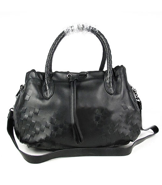 Bottega Veneta Woven Nappa Agnello Top Handle Bag nero